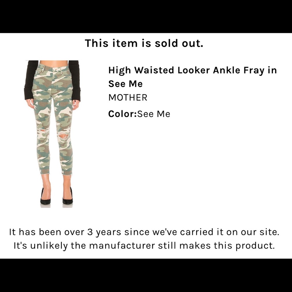 Mother Discontinued The Looker in “See Me” Distressed. see pics) New With Tags